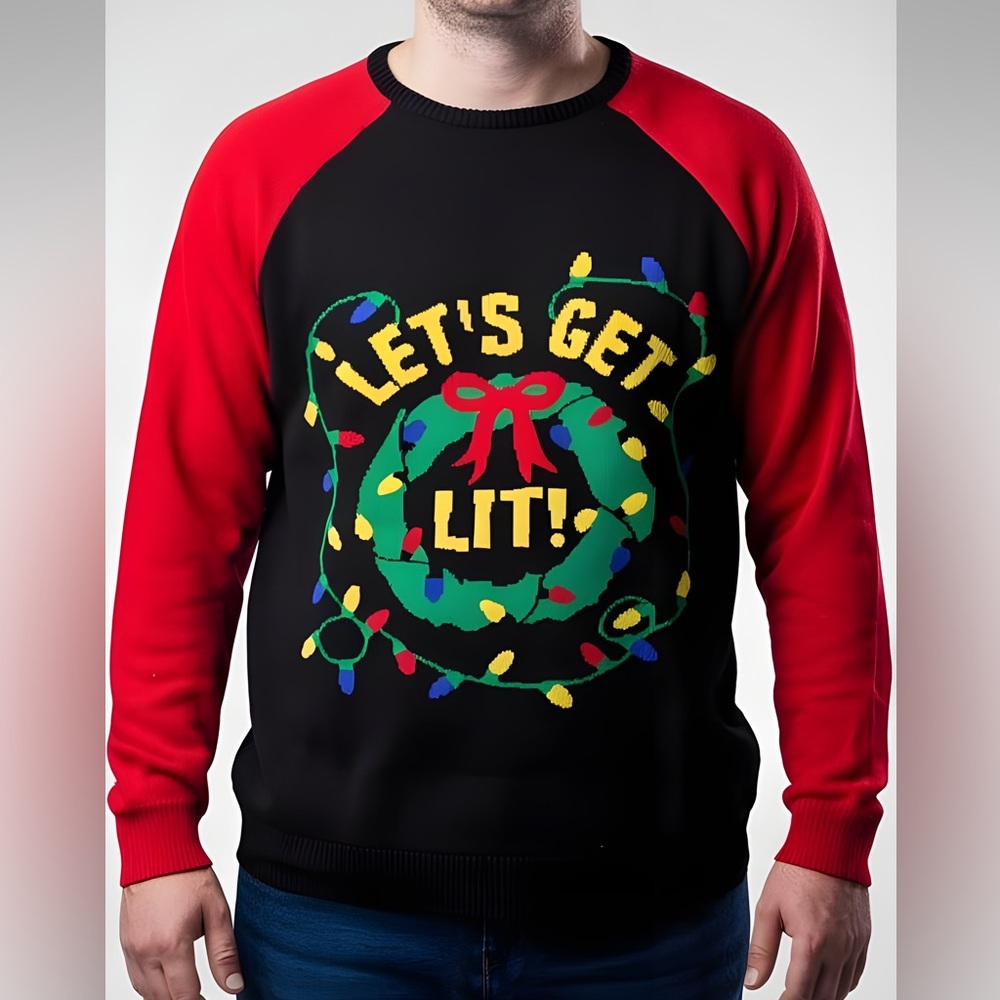Vintage Sears & Roebuck Men's Ugly Christmas Sweater Let's Get Lit! -- XLT